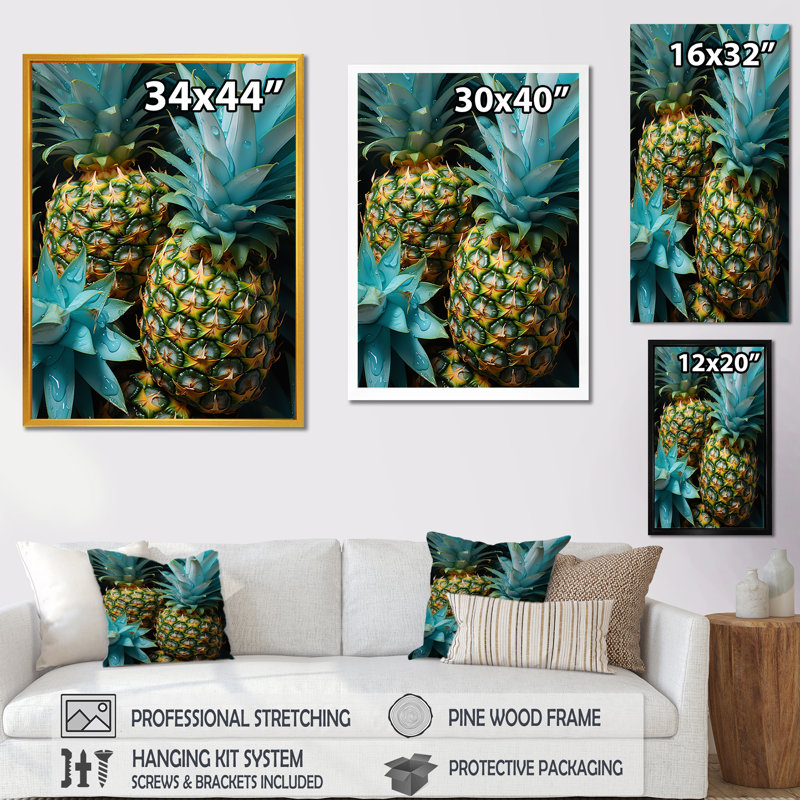 «Green Pineapple Paradise I», art mural ananas, Toile tendue, H 32 po x l 24 po x P 1 po