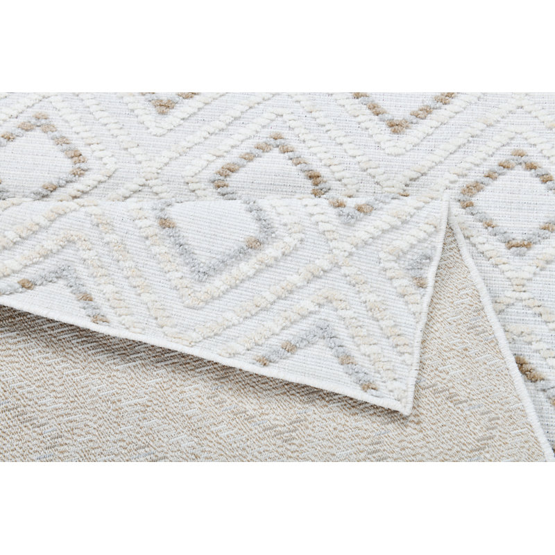 Tapis crème doux avec motif bohémien brun et beige et texture haute-basse - Tia 106., Rectangle : 13 pi x 16 pi