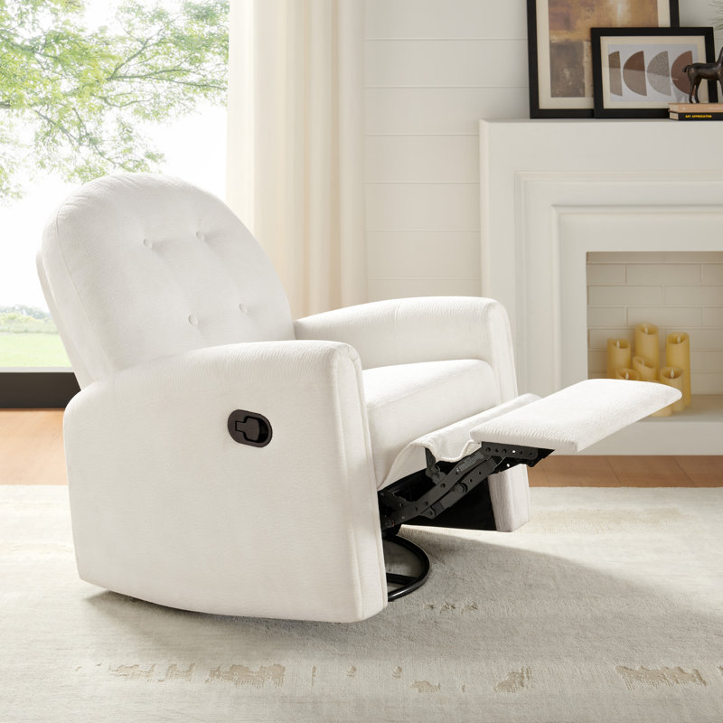 33.46’’ Nursery Rocking Chair, Upholstered Swivel Recliner, White