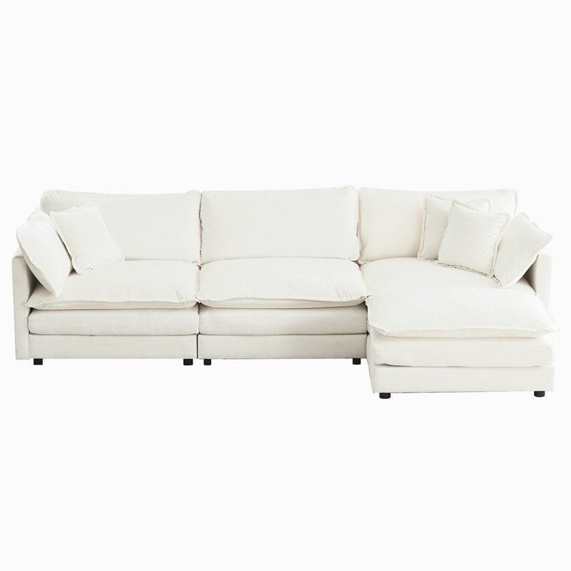 Canapé modulaire en L avec repose-pieds réversible, canapés, canapés, Chenille blanche