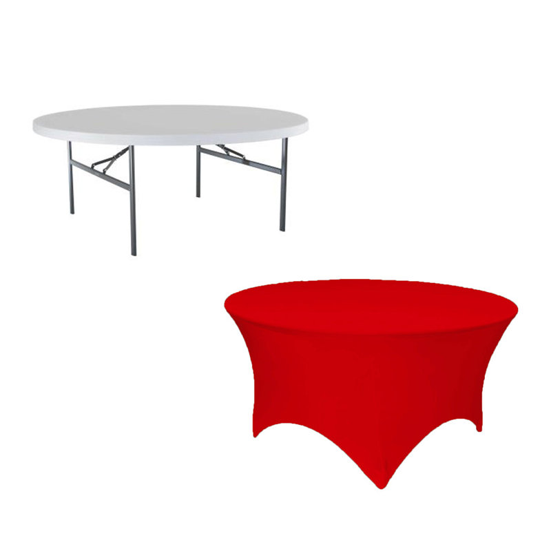 5Ft, 6Ft Round Spandex Tablecloth Tight Fitted Stretch Table Cover For Dining Wedding Banquet Party, 60" x 60", Red