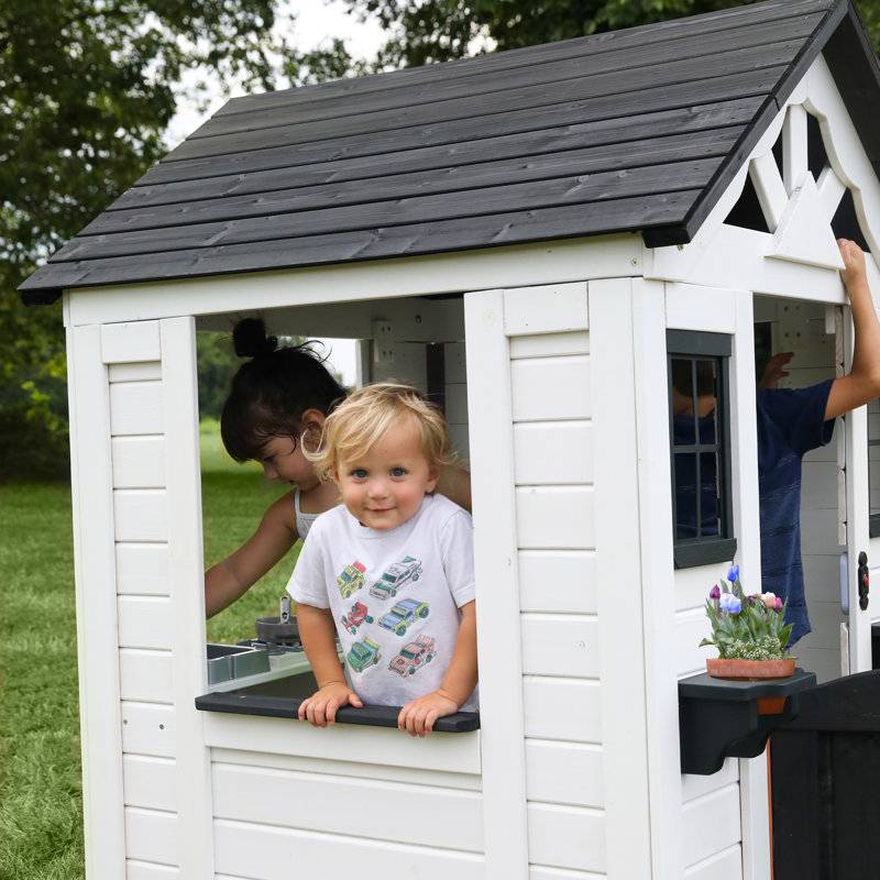 Sweetwater White Cedar Outdoor Playhouse with Black Trim