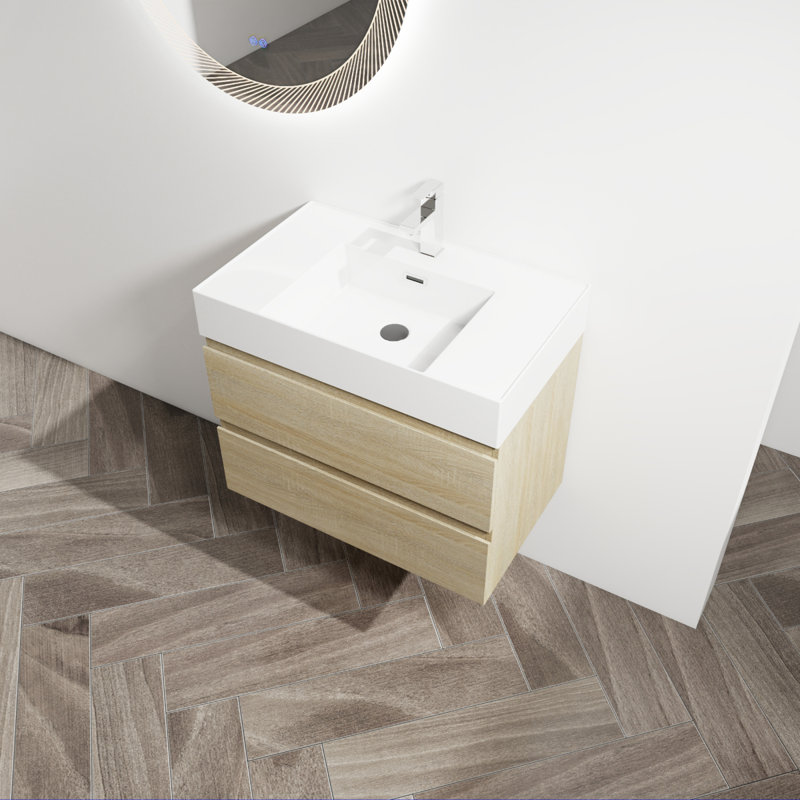 Meuble-lavabo mural avec lavabo en résine, 30", Chêne clair