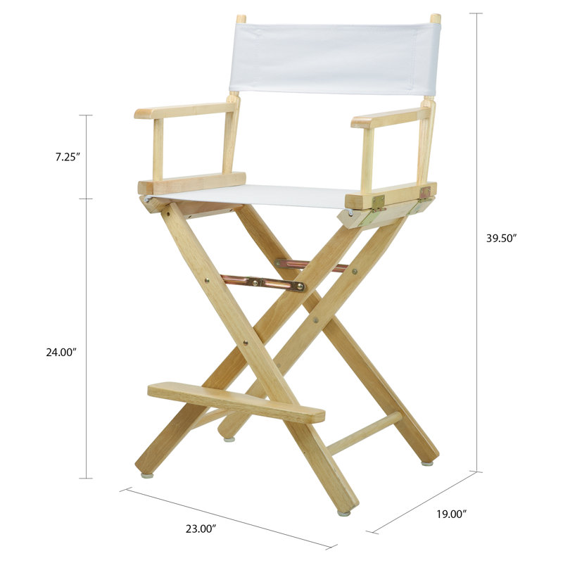 Chaise de réalisateur pliante 24 po, Blanc, Chêne miel