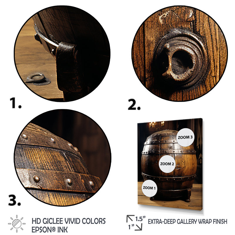 Tonneau de vin en bois brun - art mural vin, Cadre flottant blanc, H 40 po x l 30 po x P 1,5 po