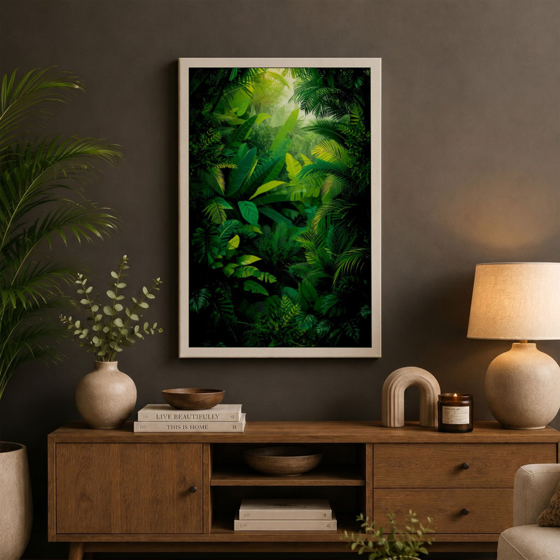 Jungle Canopy Light Tropical - Wrapped Canvas, 18x12 - 45.7 x 30.5 cm, Teal Border