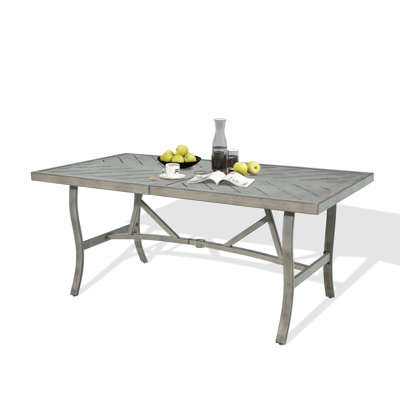 Patio 70"L Aluminum Rectangular Dining Table For 6 Person With Umbrella Hole