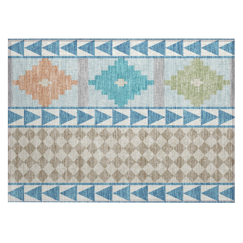 Machine Washable Indoor/Outdoor Chantille ACN2522 Southwest Rug, Rectangle 1'8" x 2'6", Teal