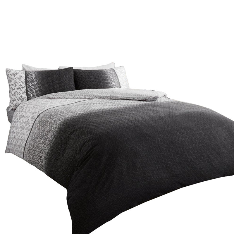 Geometric Polycotton Duvet Cover Set with Matching Pillowcases - Soft, Durable, Comfortable Unisex Bedding, Double, Grey