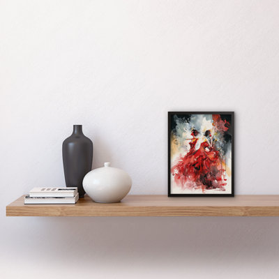 Flamenco Music Female Dancers Dancing On Stage In Red Dresses - Single Picture Frame Print