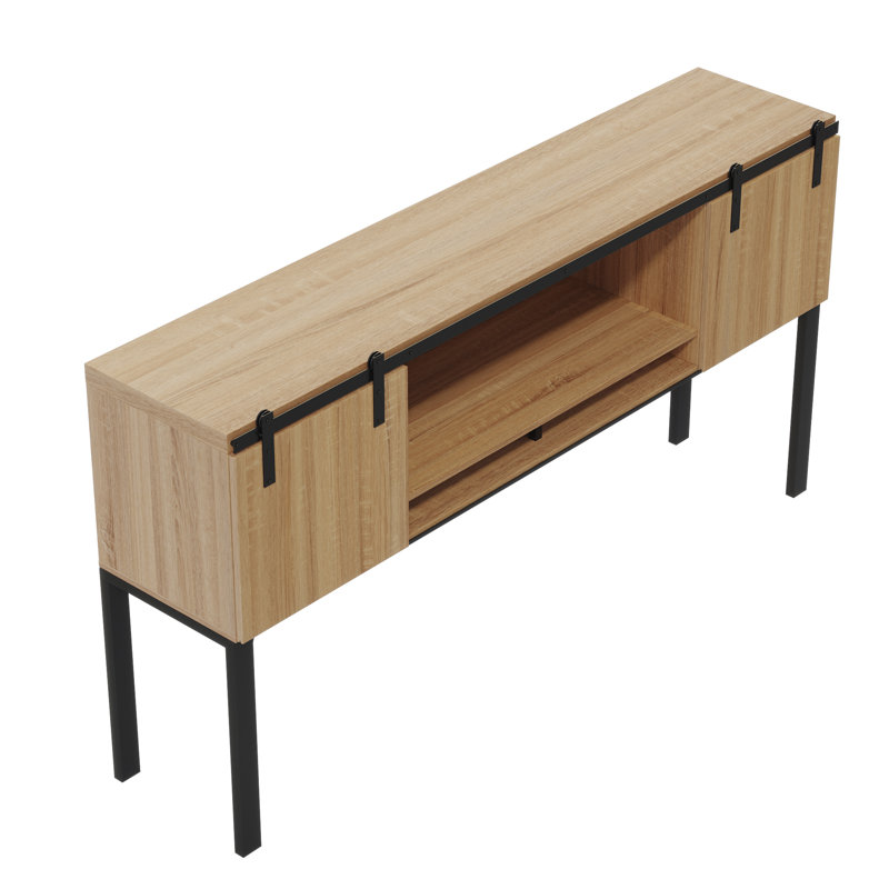 Mirella Hutch with Sliding Wood Doors, Sand Dune, 38" H x 72" W x 15" D