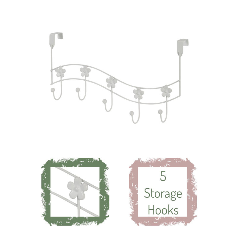Flowers Over Door Storage Hooks, White
