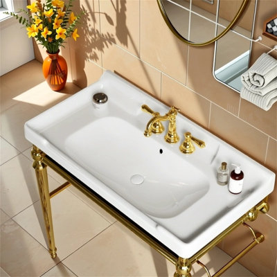 [36" Ceramic Bathroom Basin With 3 Pre-Drilled Holes]– No Cabinet/Faucet | Minimalist Small Space Sink | Durable Glazed Finish​