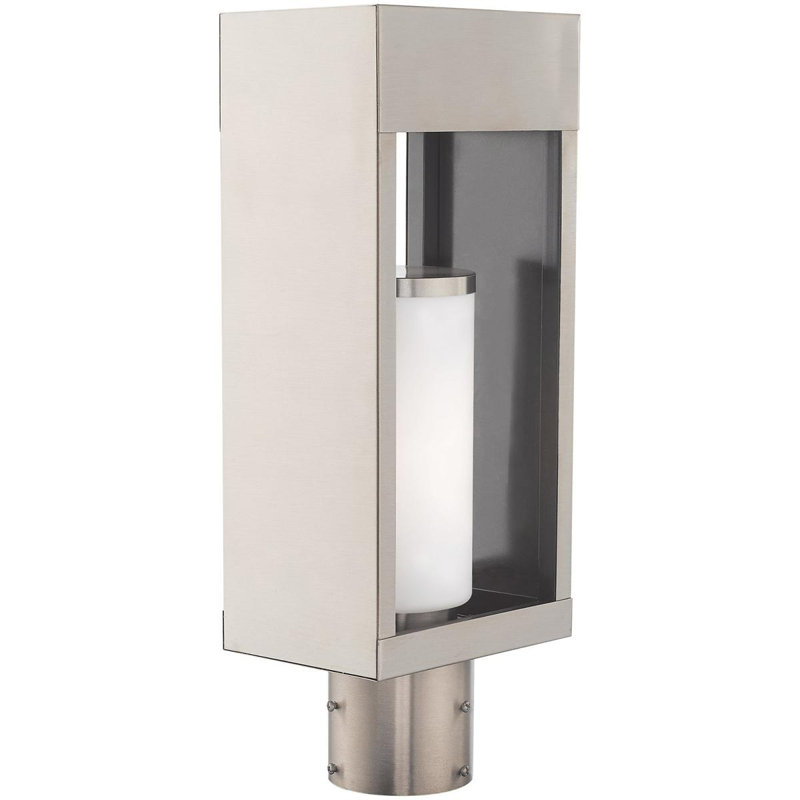 Luminaire suspendu d'extérieur 1 lumière, H 16,50 po x l 4,63 po x P 4,63 po, Nickel brossé