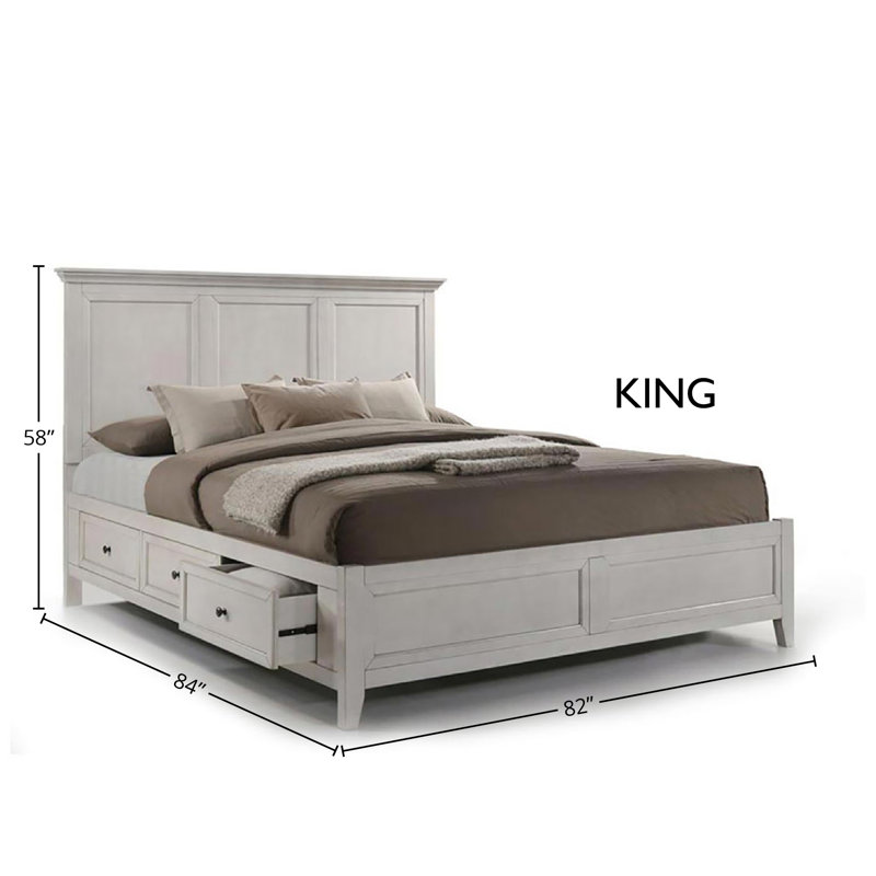 Lit plateforme avec rangement Jacon, Très grand lit, Blanc rustique