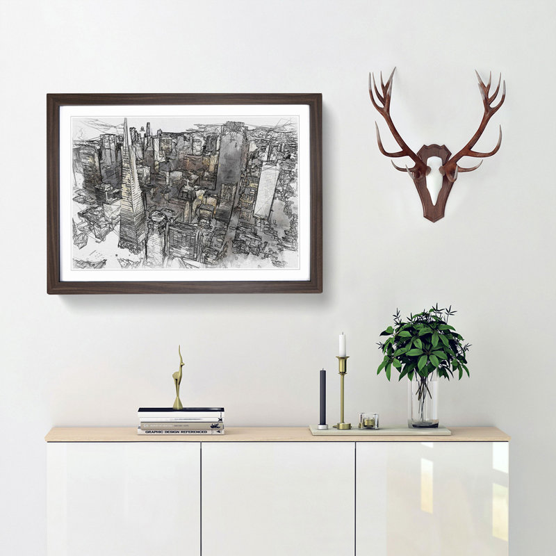 The San Francisco Skyline in Abstract - Framed Print, 60cm H x 91cm W x 2cm D, Walnut