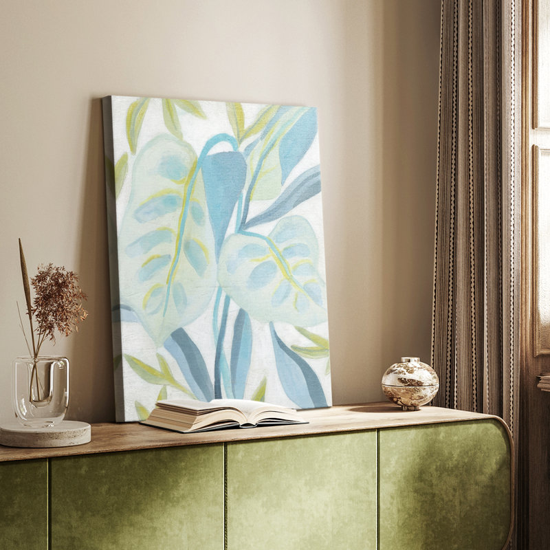 Feuilles aqua tropicales II - galerie Cavas sur mesure, H 12 po x l 8 po