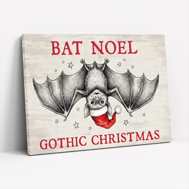Bat Noel, art de Noël gothique sur toile tendue, impression sur toile, ensemble de 1
