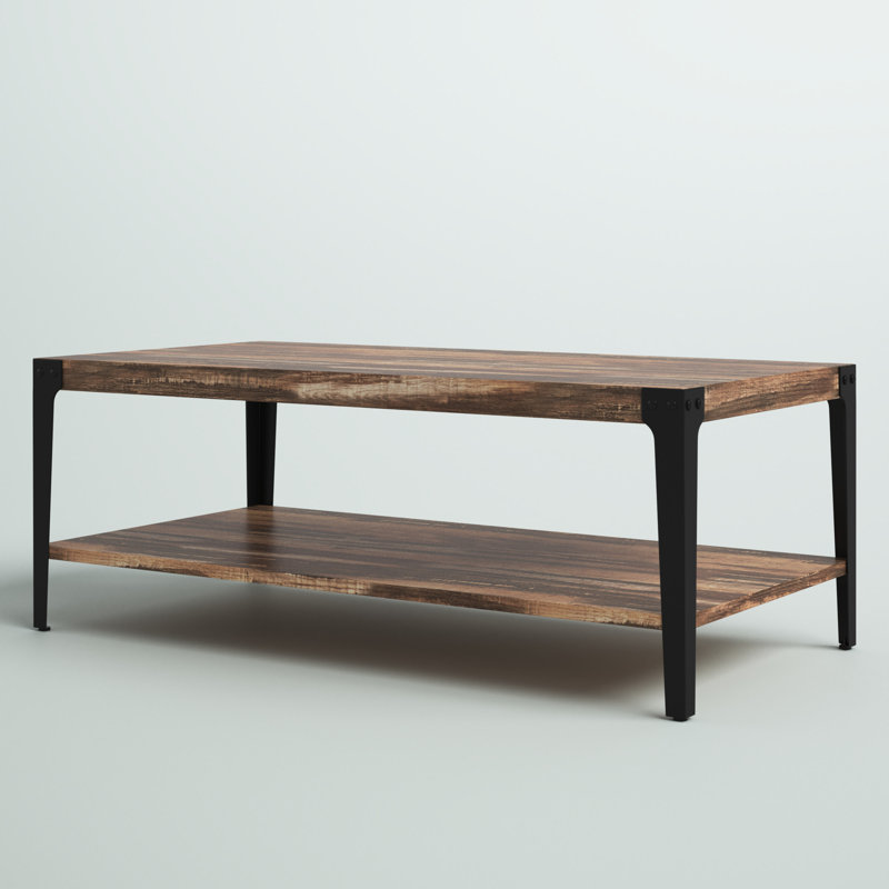 Elegantly Rustic Industrial Coffee Table with Metal Legs and Distressed Wood