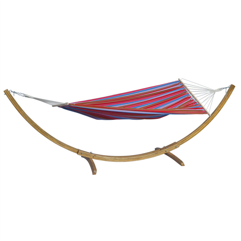 2 Persons Xl St Ives Outdoor Swing Spreader Bar Hammock With Wooden Stand, Red/Blue/Yellow/Pink/White