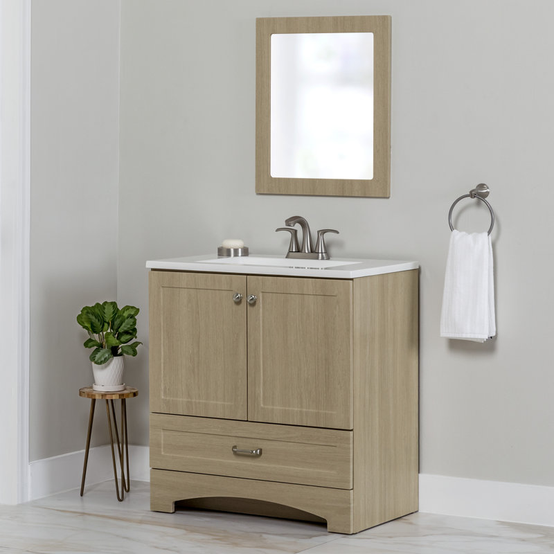 Ensemble de meuble-lavabo sur pied simple 30,5 avec plateau Emlyn, Brun