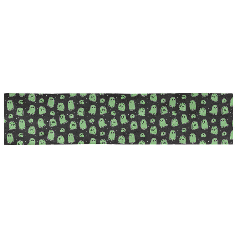 Chemin de table ghost Avicia, 91,5 po x 17,5 po, Noir / Vert, Coton