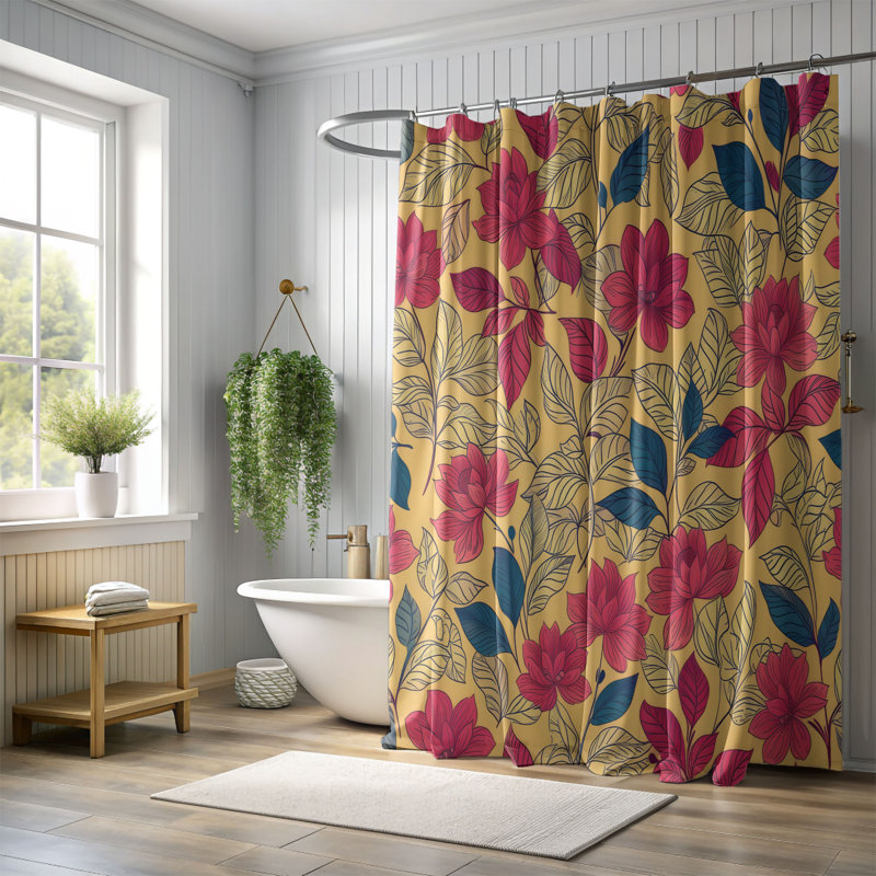 Rideau de douche 1 pièce Dileep Petal Strokes, H 74 po x l 71 po