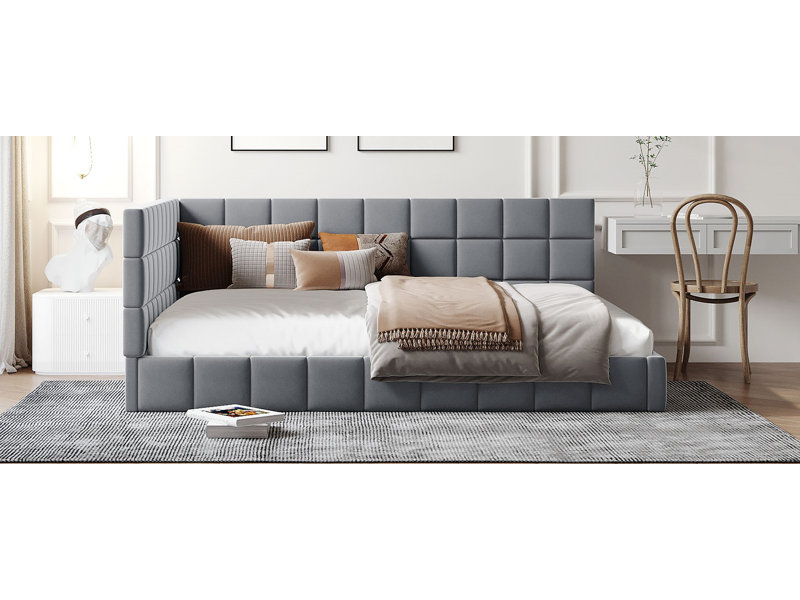Full Size Upholstered Daybed/Sofa Bed Frame-Gray, Velvet, Gray