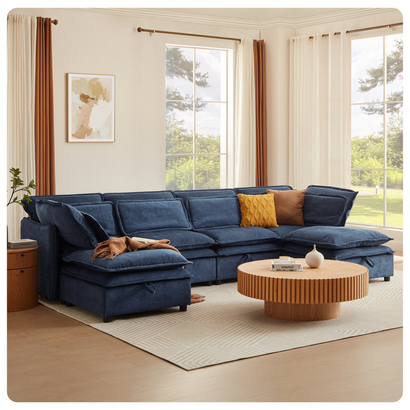 Modular Sofa, Black Blue Polyester