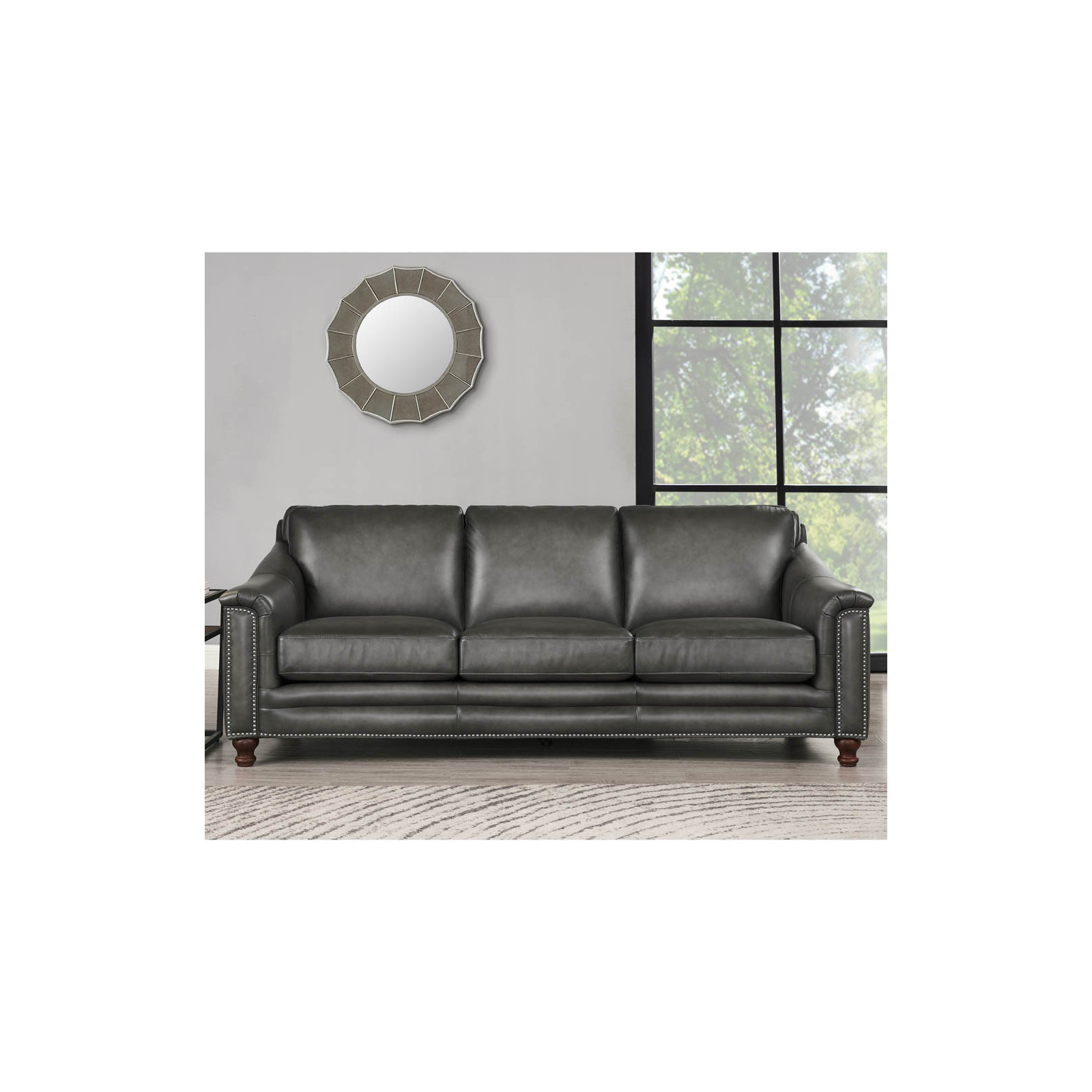 Alpert 91.5'' Genuine Leather Sofa, Ash Gray Genuine Leather