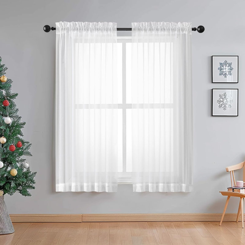 Sheer Curtains 2 Panels Set, Rod Pocket Curtain Sheers For Living Room/Bedroom, Light Filtering Voile Panels Drapes Small Window Treatments 2 Pcs Total Wide 84 Inches