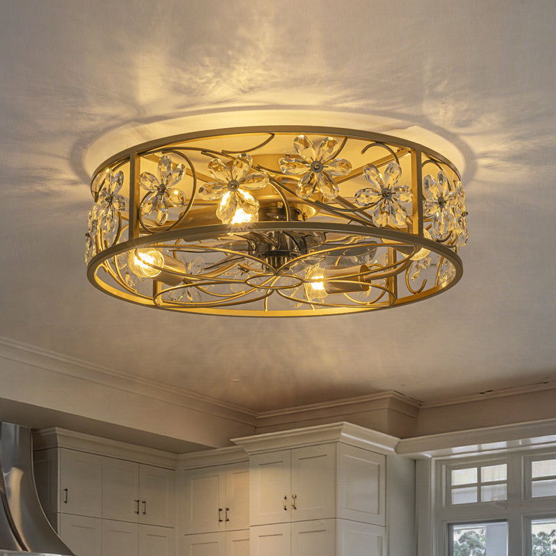 Ventilateur de plafond en cristal réversible à 4 lumières 20,5 pouces avec ensemble de lumières et télécommande