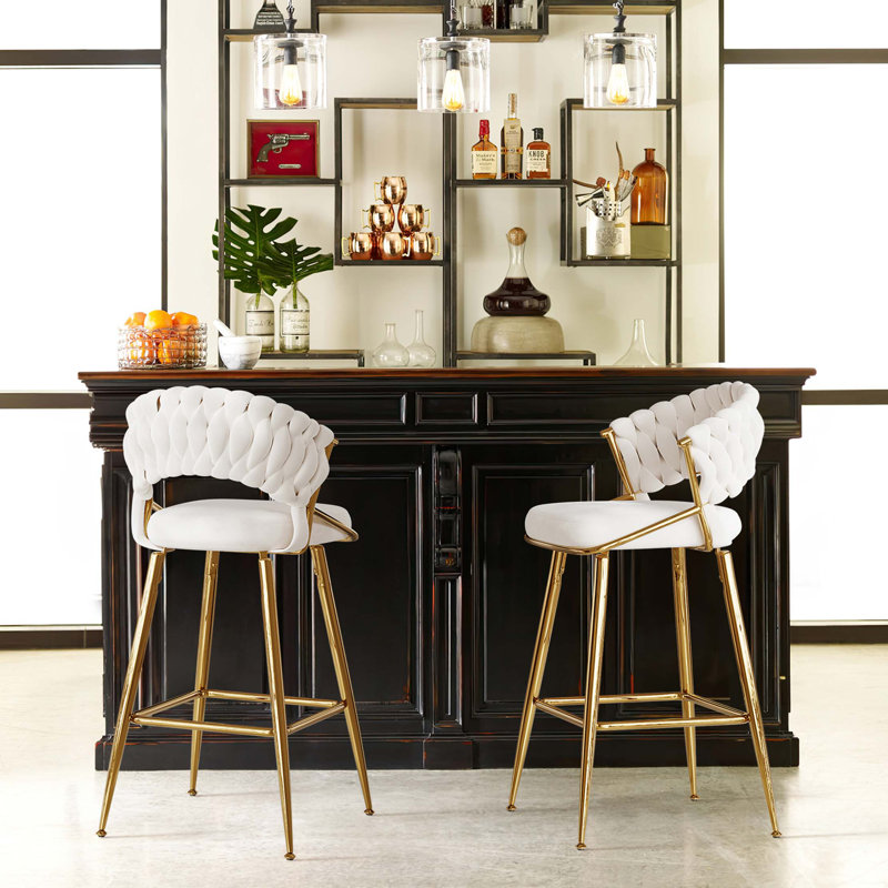 Tabouret de comptoir en velours 25,2 po avec accents, conception ergonomique et siège moelleux pour îlot de cuisine et bar