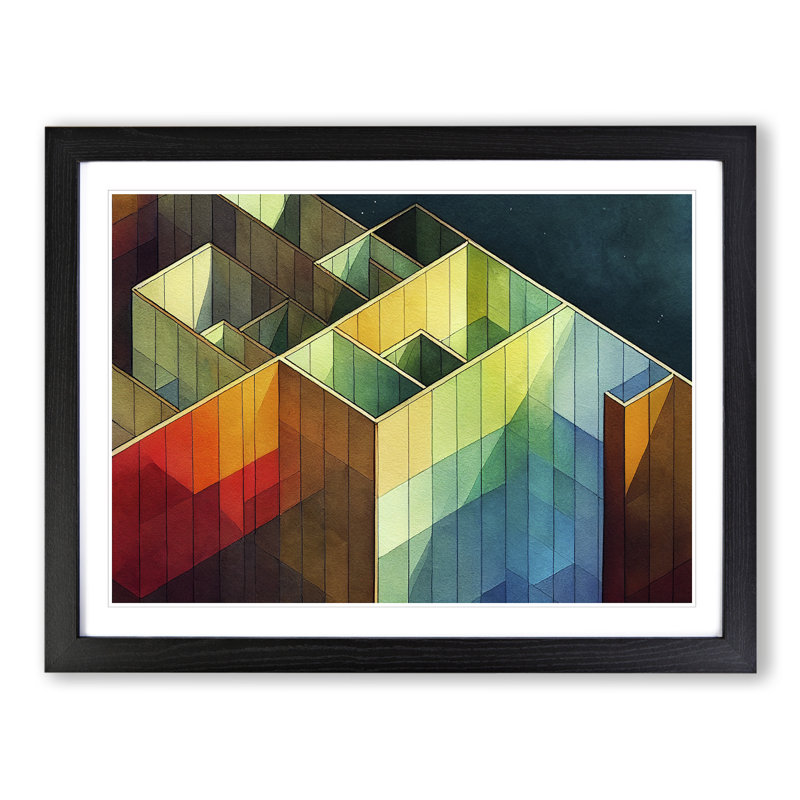 Watercolour Architecture Abstract - Single Picture Frame Painting, Black Framed, 46cm H x 64cm W x 2cm D