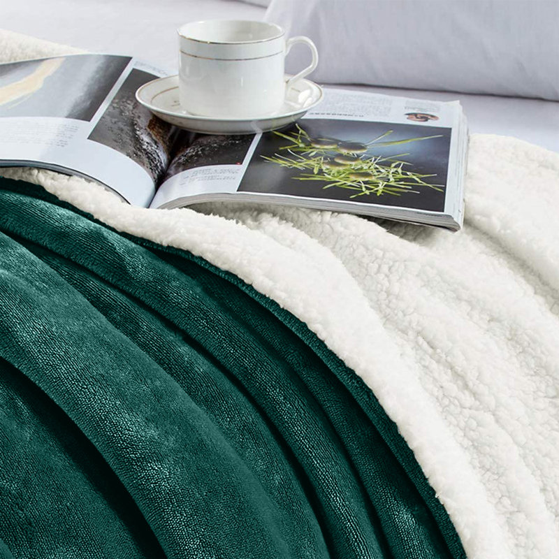 Super Soft Sherpa Fleece Fur Thick Dual Sided Flannel Reversible Blanket Throw, King 200cm x 240cm, Emerald