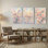 Abstrait abstrait pastel floral, ensemble de 3 impressions sur toile