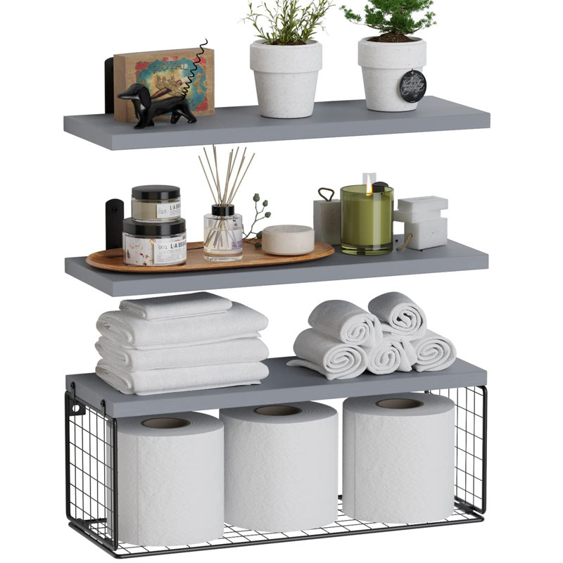Cantura 3 Piece Metal Floating Shelf, Gray