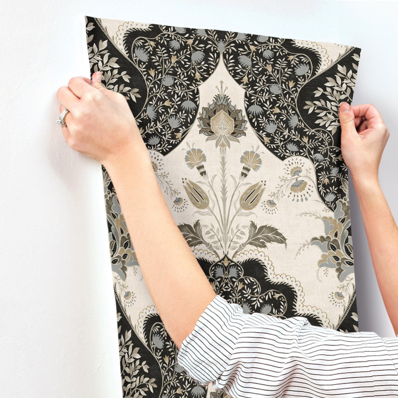 Auden Green Floral Grandeur Wallpaper, Black