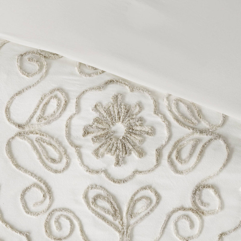 Ivory and Taupe Cotton Chenille King/Cal King Duvet Cover Set
