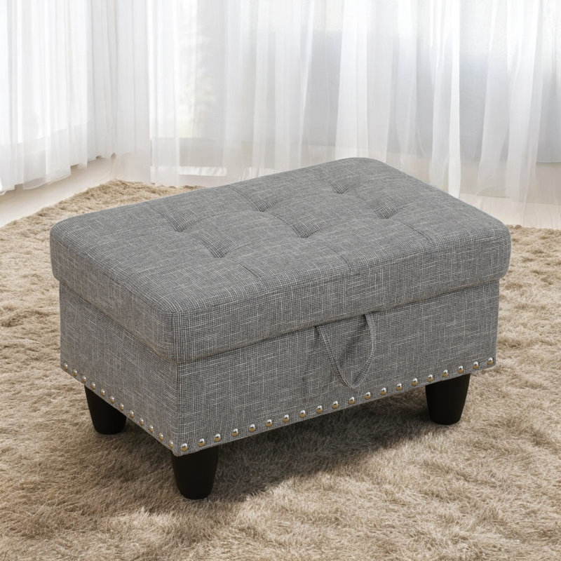 Ulanda 28.5'' Wide Rectangle Nailhead Trim Storage Ottoman, Gray Linen