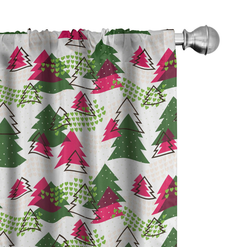 Christmas Tree Floral Semi-Sheer Rod Pocket Curtain Panels, 28" x 63"