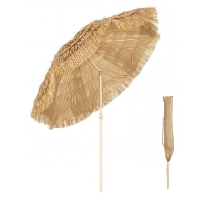 Parasol Tiki Outsunny 1,8 m, parasol de terrasse de style hawaïen avec 8 baleines, sac de transport, bar Tiki extérieur, palapa tropicale pour piscine, plage, kaki