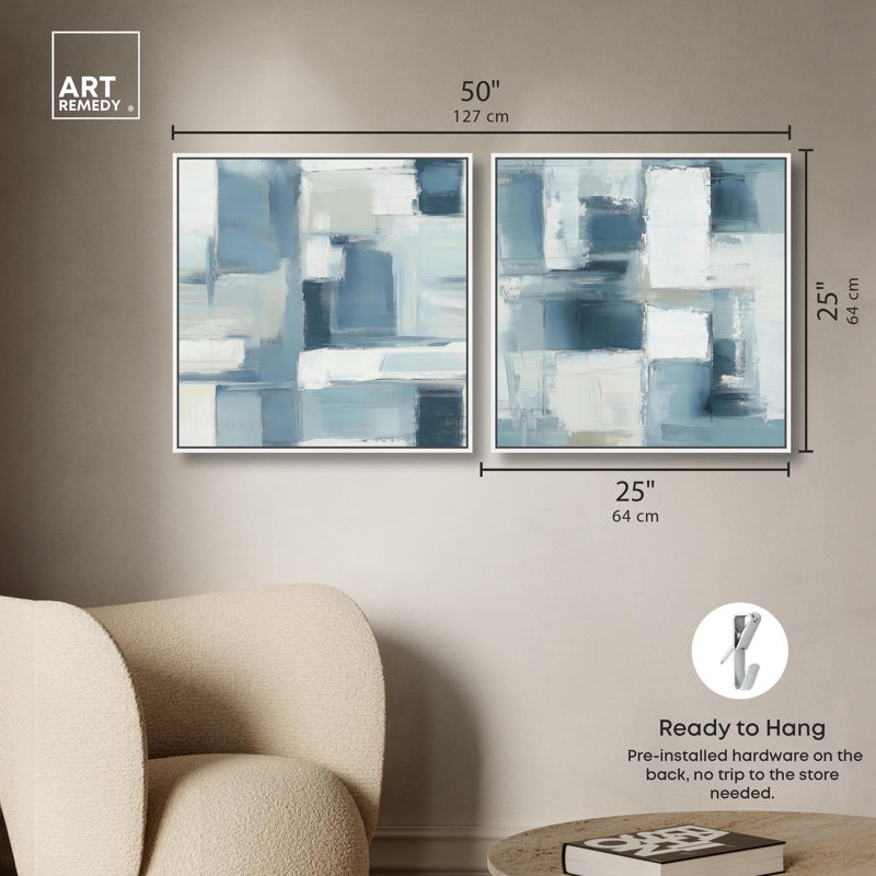 Ensemble de 2 reproductions d'art moderne sur toile , H 25 po x l 25 po, Impression dans un cadre flottant sans passe-parto