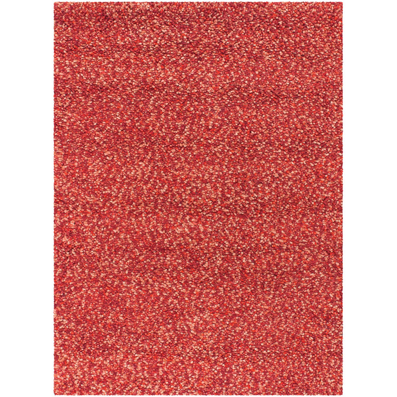Kerre Authentic Hand-Woven Handmade High Pile Modern Red, Orange & Brown Pebbled Gems Wool Area Rug, Rectangle 7'9" x 10'6"