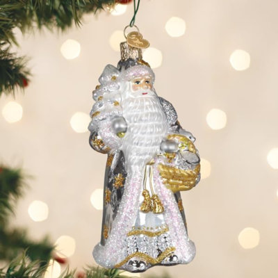 Ornement en verre soufflé, père Noël argenté