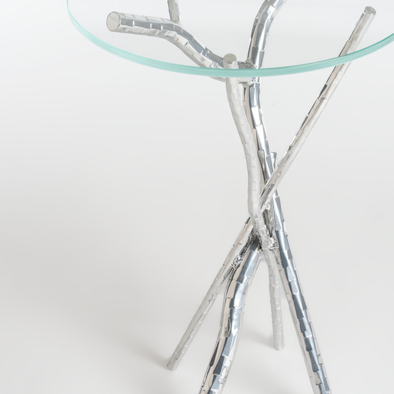 Brindille Glass Top Accent Table, Sterling