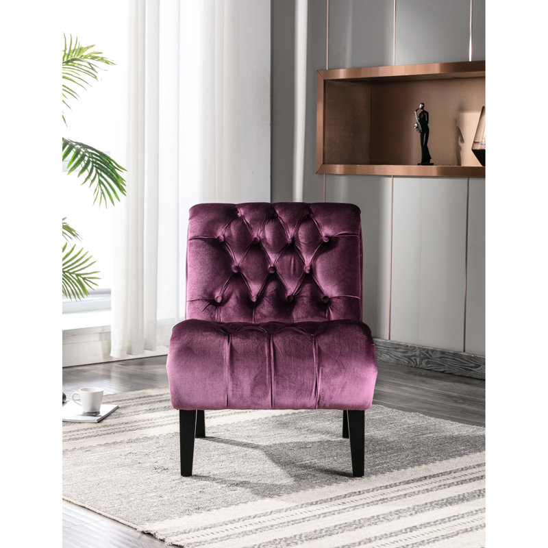 Chaise de loisir sans accoudoirs en velours mauve avec structure en bois massif et pieds noirs - Convient à de multiples espaces décoratifs doux