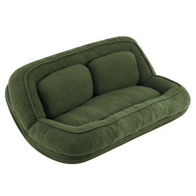 Canapé de sol convertible 2 places en peluche verte, fauteuil inclinable 2 en 1, canapé double usage pour adultes et animaux de compagnie avec structure métallique robuste