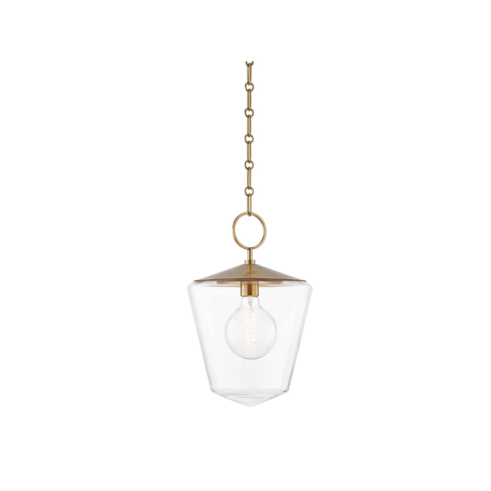 Massey Single Light Glass Pendant, Aged Brass