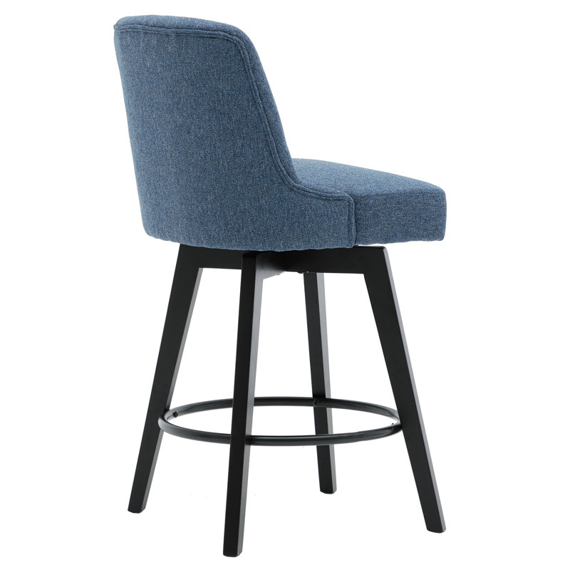 Navy Performance Fabric Swivel Counter Stool with Button-Tufted Back